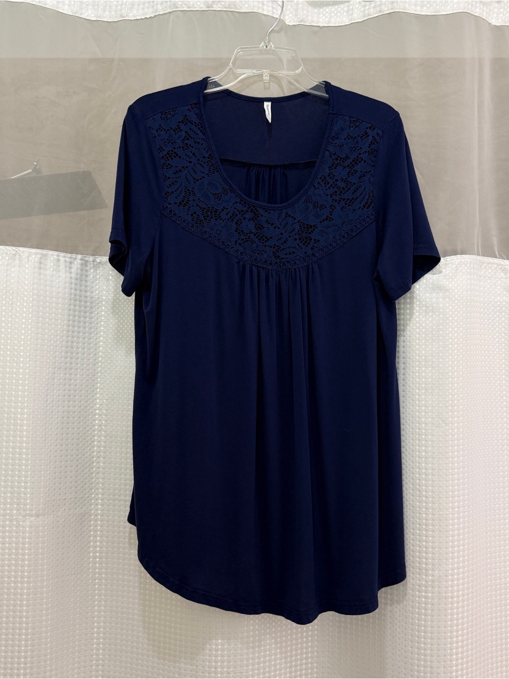 TAOHUADAO Navy Blue Floral Lace Yoke Top Blouse 2XL